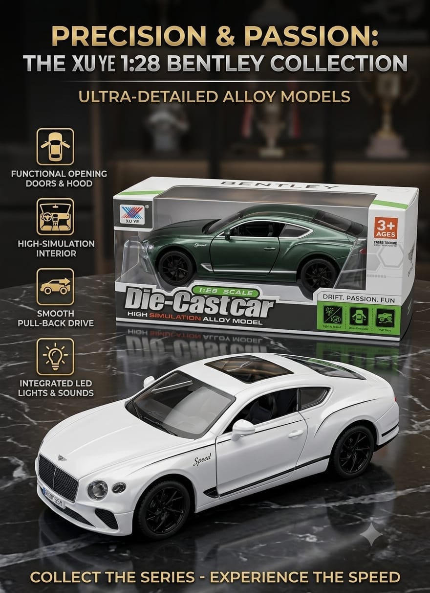 XUYE 1:28 Scale Bentley Die-Cast Model Car – Luxury Sports Coupe with Lights and Sound