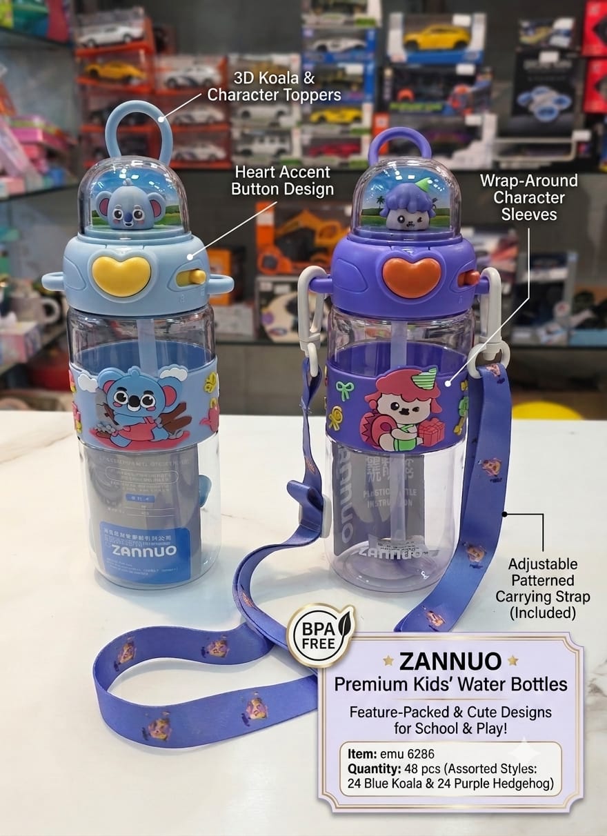 ZANNUO Premium Kids' Character Water Bottle with Strap