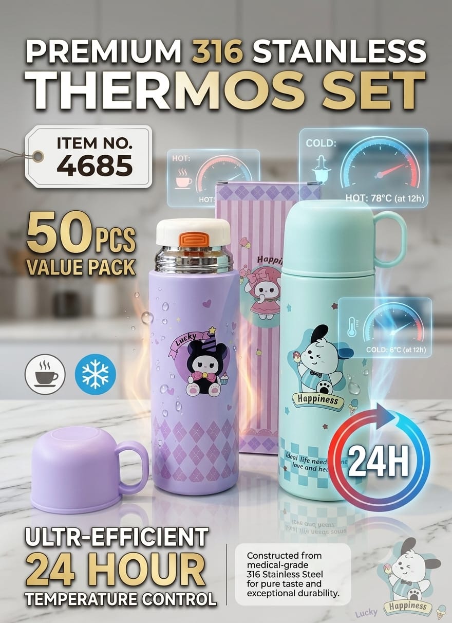 Premium 316 Stainless Steel Thermos Set – Kids' Printed Flask