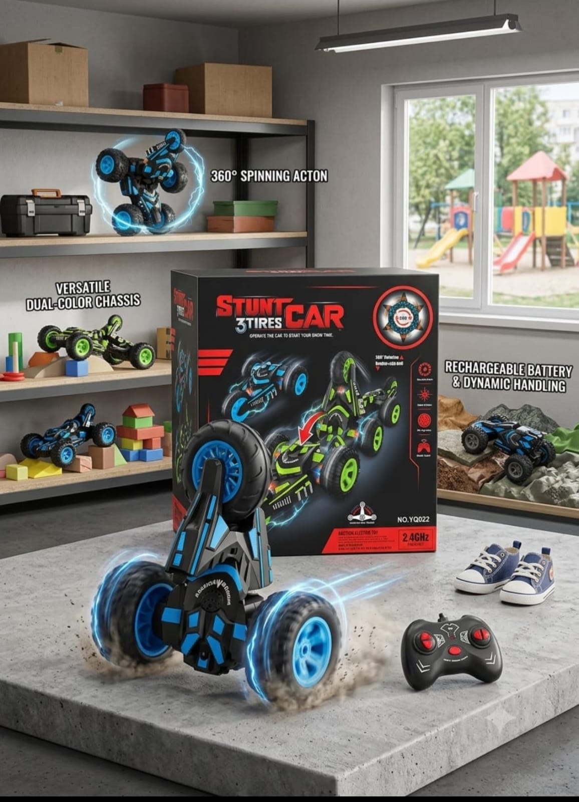 3-Tires RC Stunt Car – 2.4GHz Rechargeable Remote Control