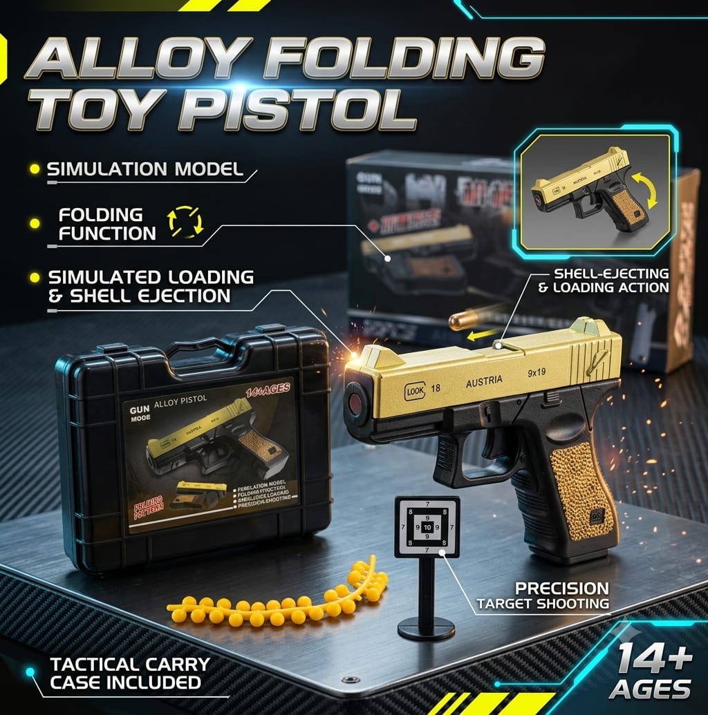 Alloy Folding Toy Pistol (Simulation Model with Shell Ejection & Carry Case)