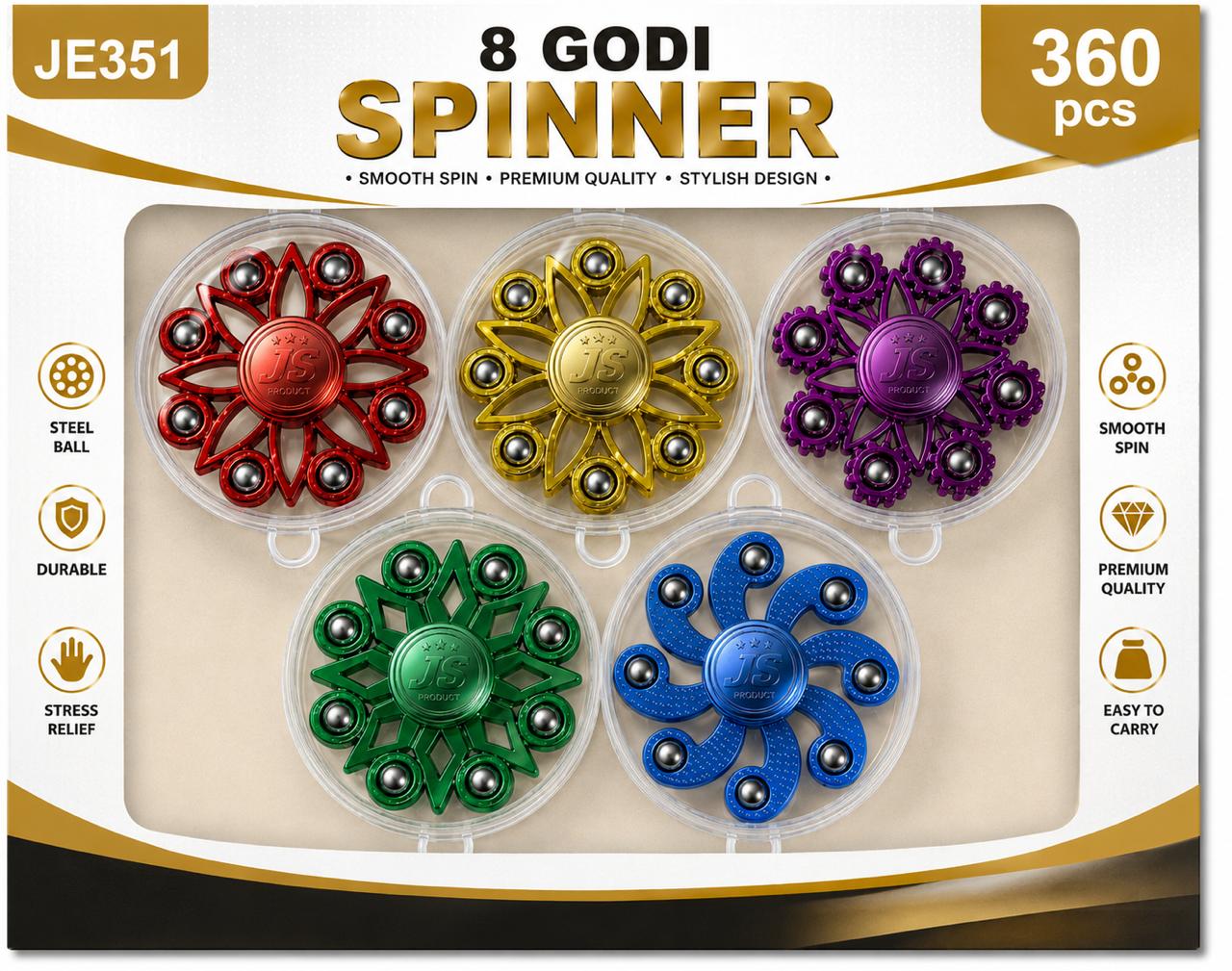 8 Godi Spinner (Smooth Spin Metal Fidget Toy with Steel Balls)